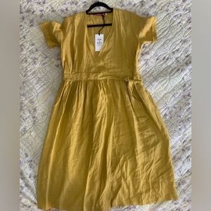 NWT Pyne & Smith Yellow No.37 Wrap 100% Linen Dress
